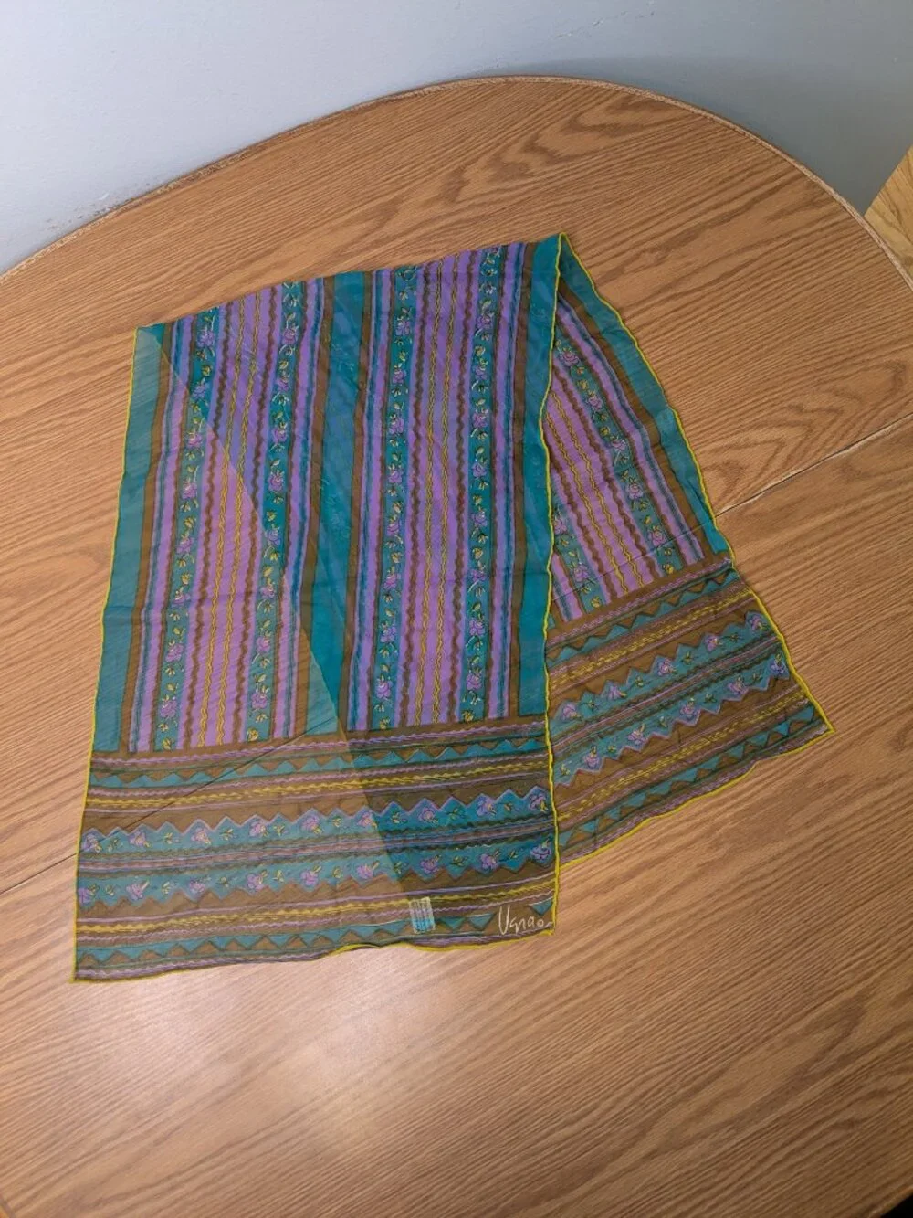 vintage 60s 70s vera scarf silk blend hand rolled made in Japan floral stripe
